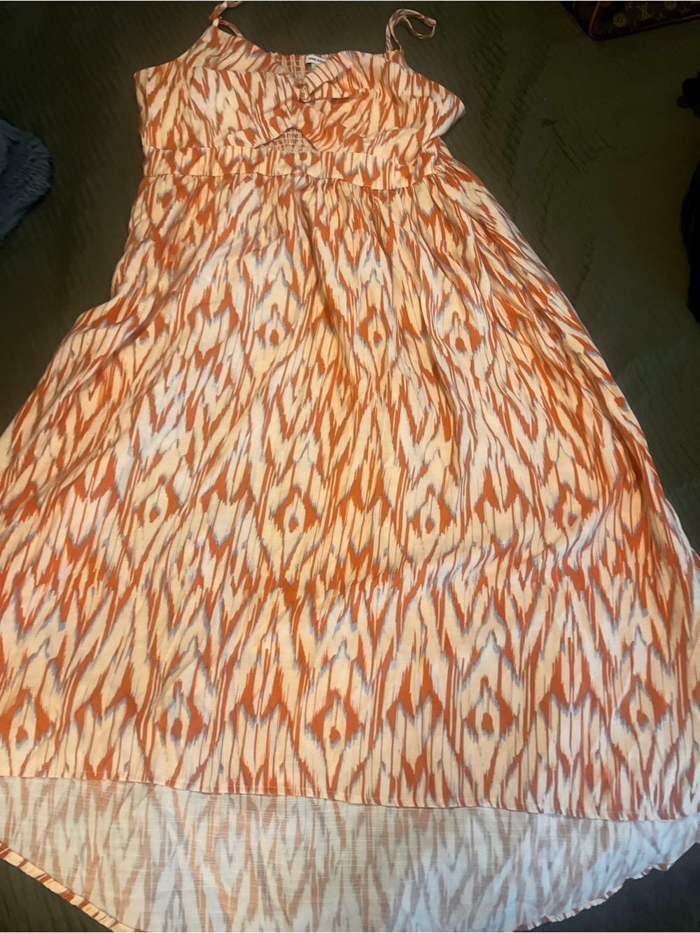 Nine West Orange and Cream Ikat Maxi Sundress